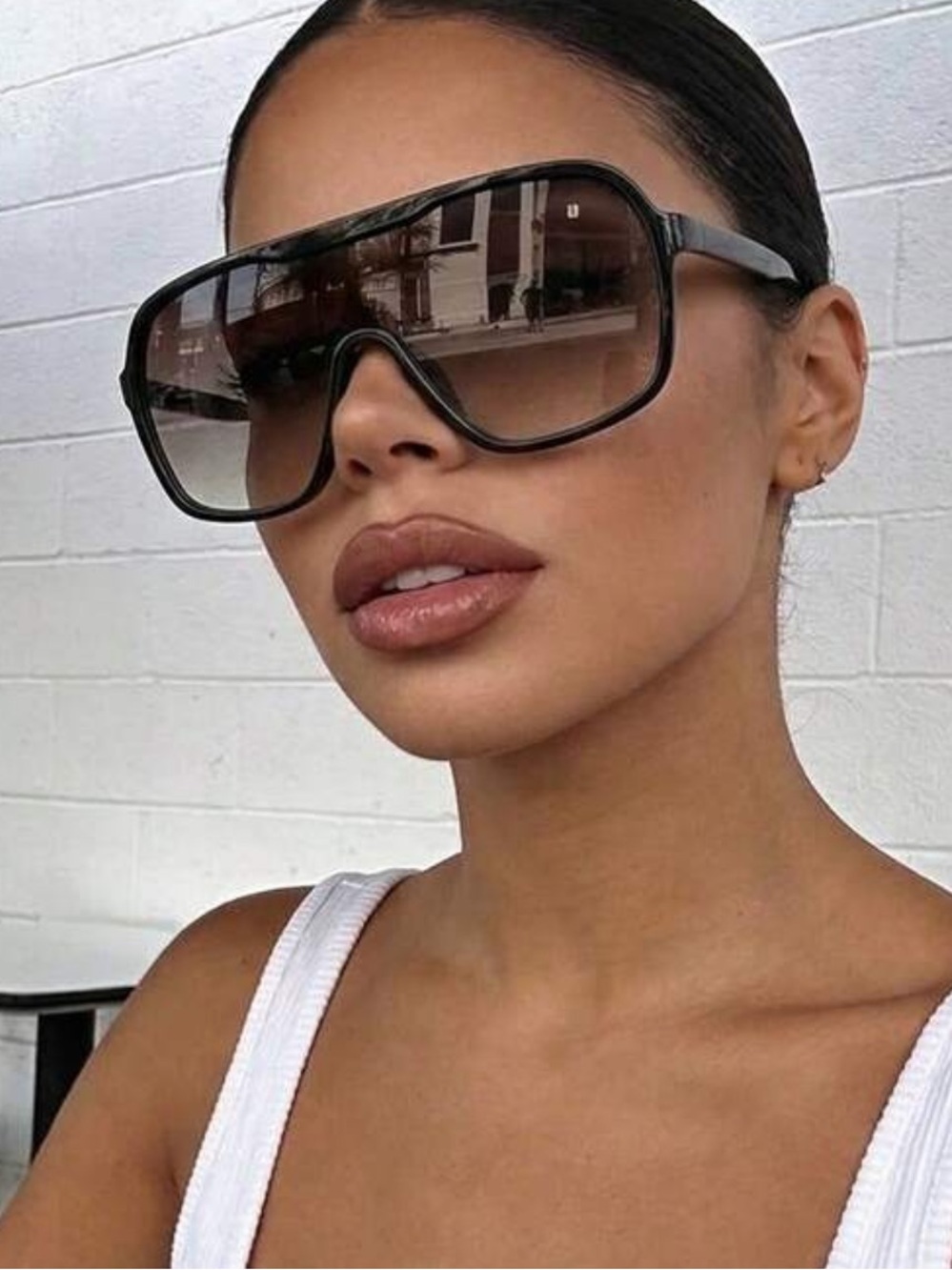 Tom Ford Look Oversized Black Shield Sunglasses - Women Accessories